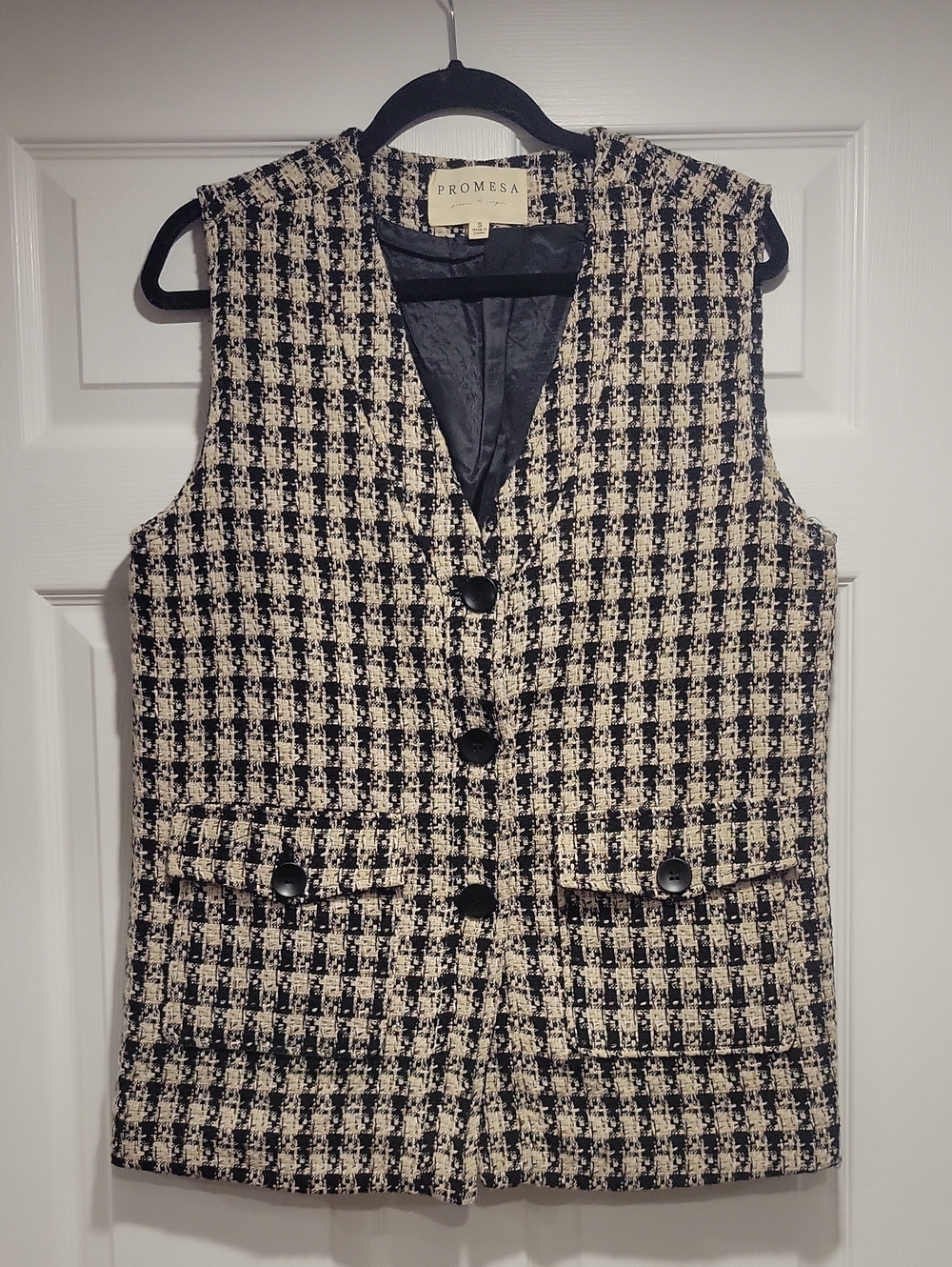 Promesa Black & Cream Houndstooth Button-Front Vest